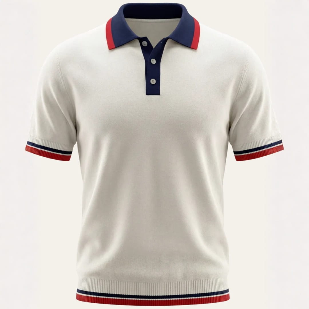 George Knit Performance Polo Shirt — Contrast Stripe Casual Shirt