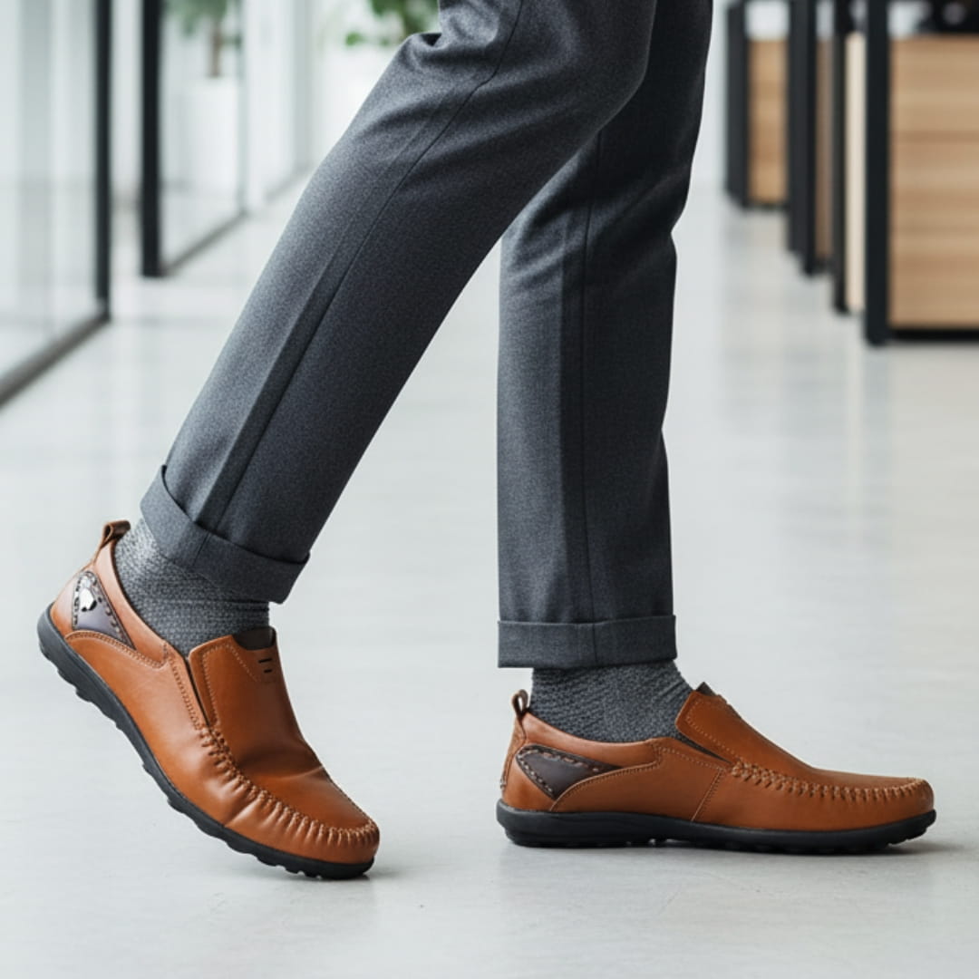 Steffano Slip-On Leather Loafers — Cushioned Minimalist Casual Dress Shoes