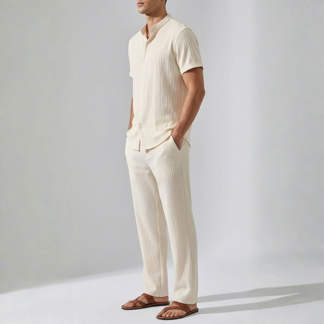 Trevor Premium Textured Summer Set — Lightweight Casual Shirt-Pants Outfit Set