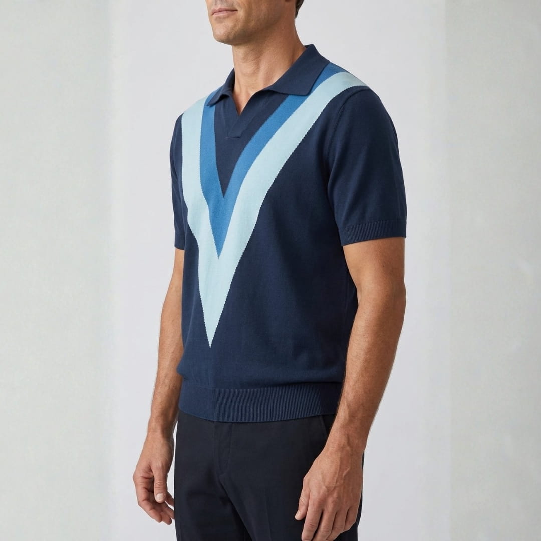Raffy Fine-Knit Polo Shirt — Lightweight V-Neck Casual Shirt