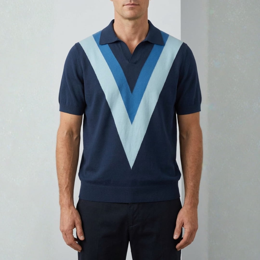 Raffy Fine-Knit Polo Shirt — Lightweight V-Neck Casual Shirt