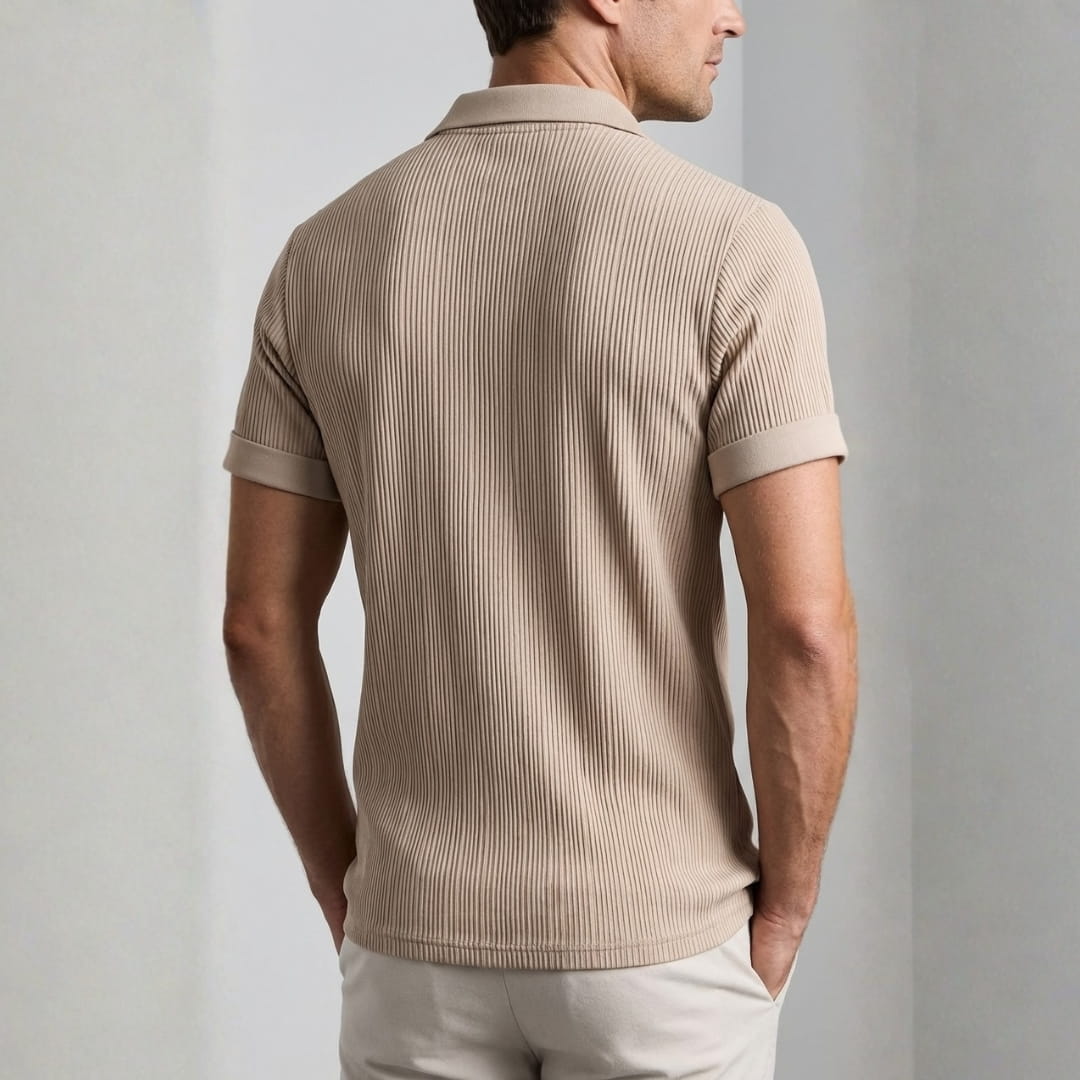 Nathaniel Satin Pleated Lapel Shirt — Short Sleeve Elegant Casual Top