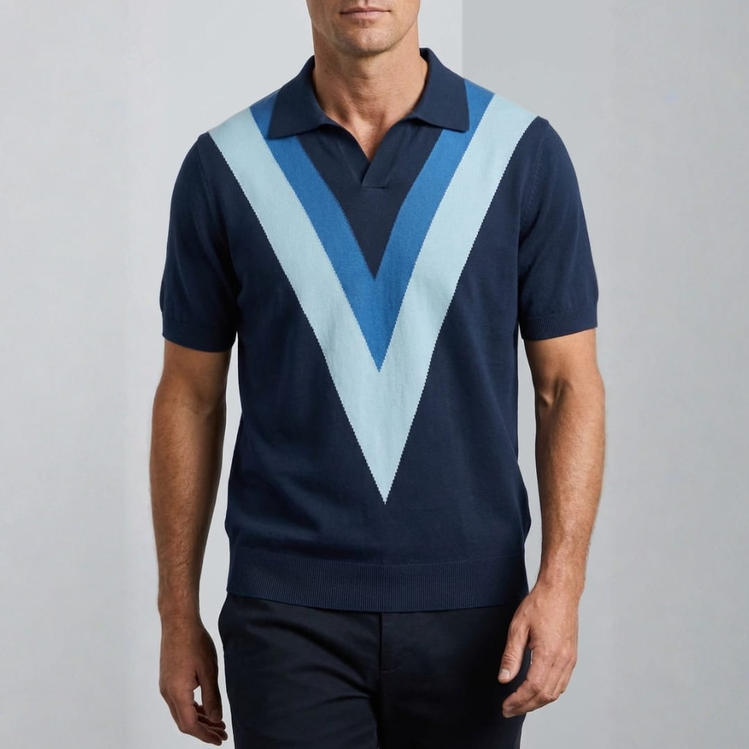Raffy Fine-Knit Polo Shirt — Lightweight V-Neck Casual Shirt