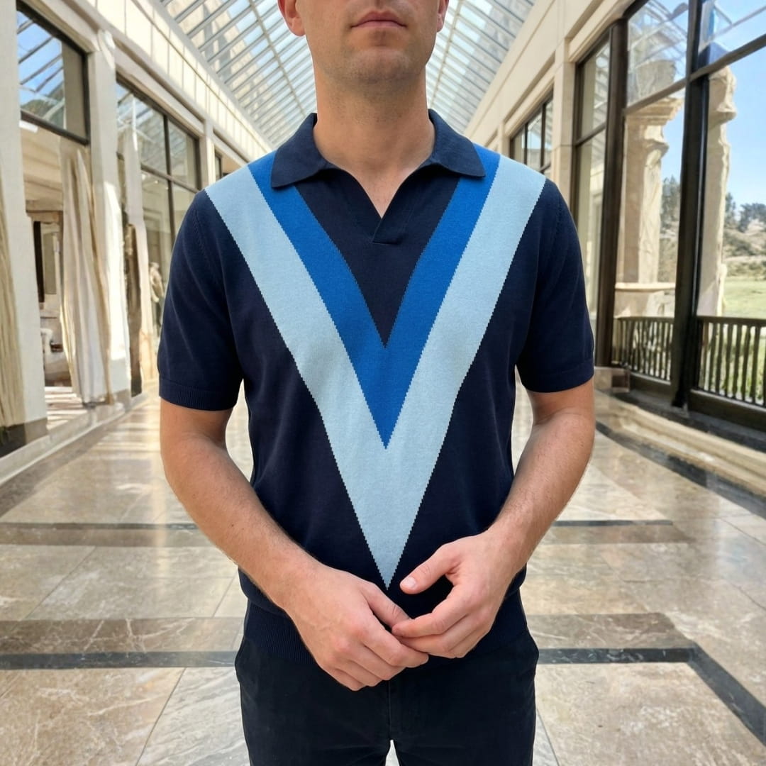 Raffy Fine-Knit Polo Shirt — Lightweight V-Neck Casual Shirt
