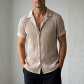 Nathaniel Satin Pleated Lapel Shirt — Short Sleeve Elegant Casual Top