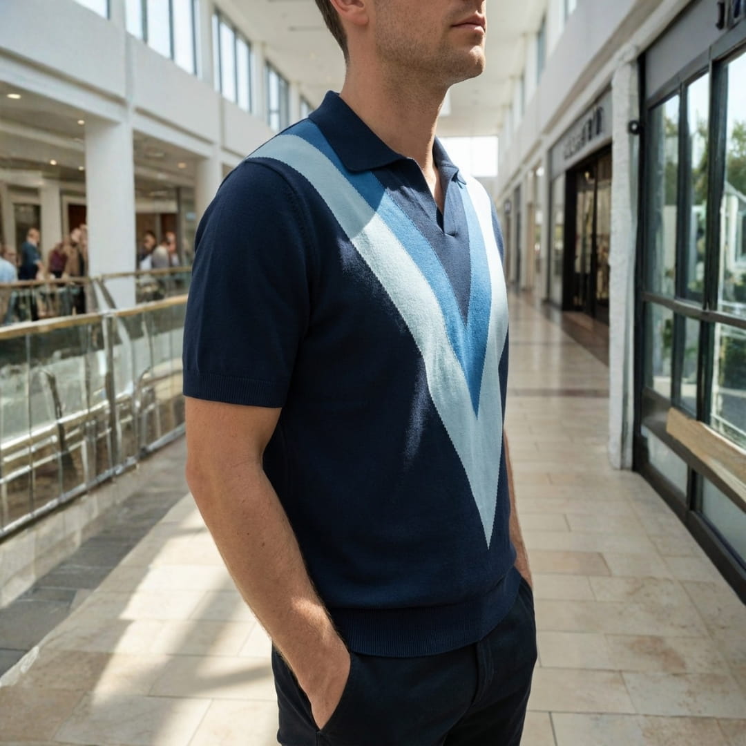 Raffy Fine-Knit Polo Shirt — Lightweight V-Neck Casual Shirt
