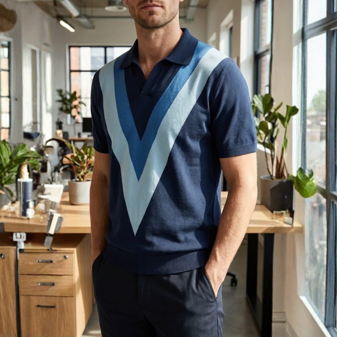 Raffy Fine-Knit Polo Shirt — Lightweight V-Neck Casual Shirt