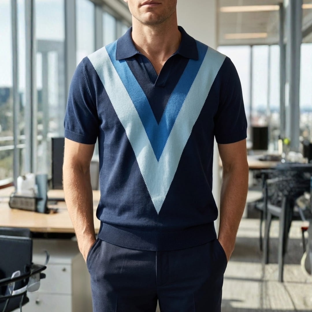 Raffy Fine-Knit Polo Shirt — Lightweight V-Neck Casual Shirt