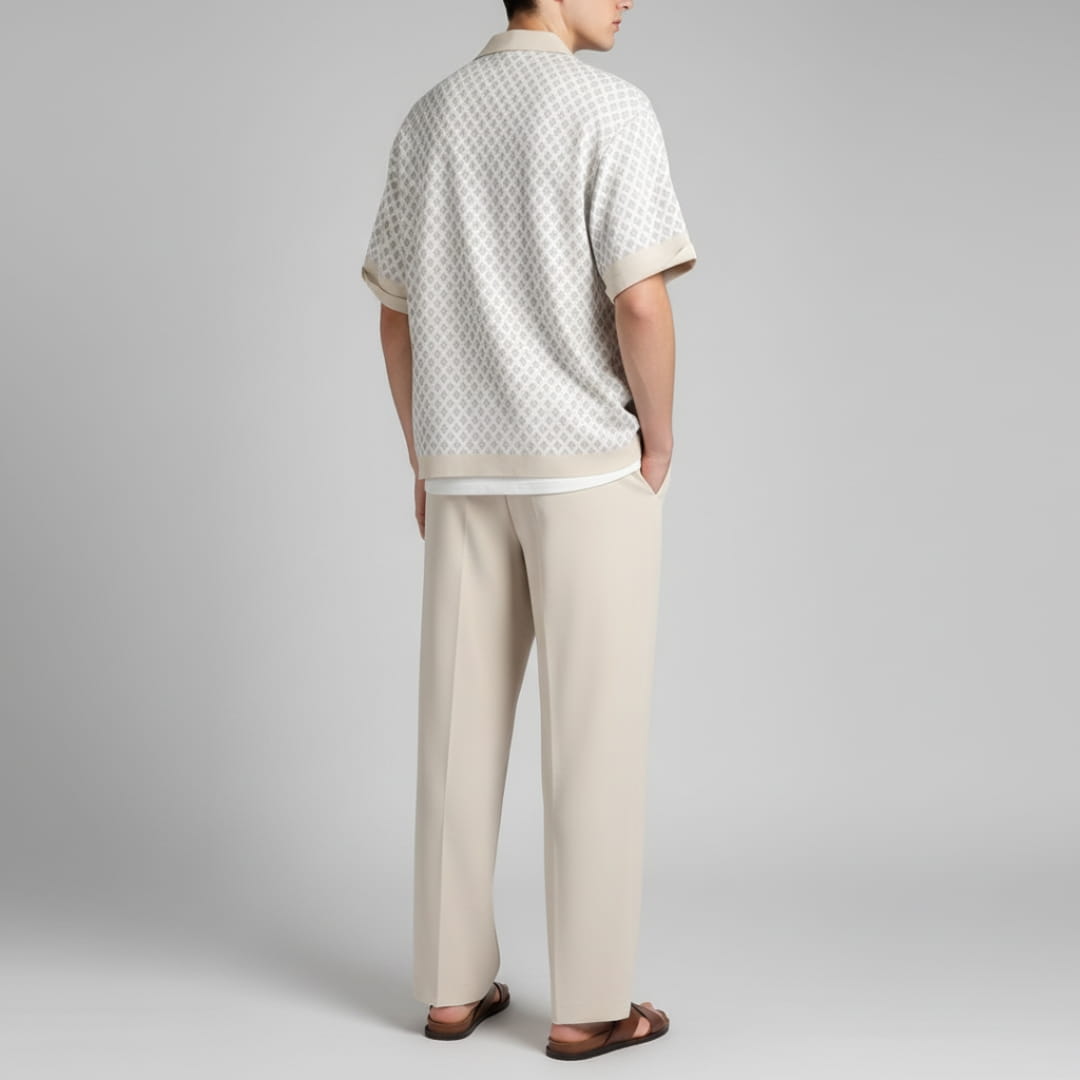 Vincenzo Geometric Pattern Co-Ord Set — Lightweight Casual Two-Piece Outfit