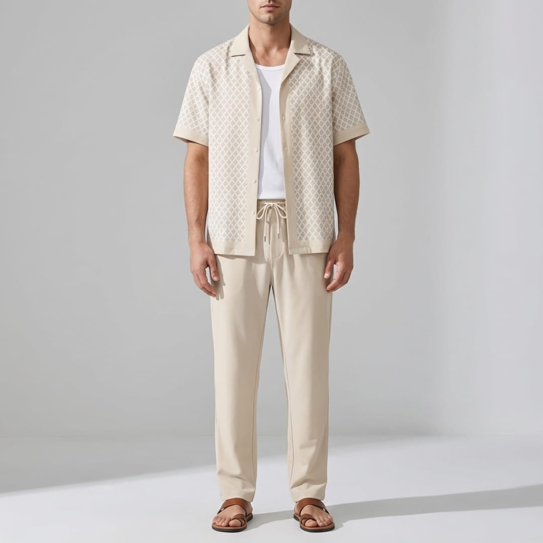 Vincenzo Geometric Pattern Co-Ord Set — Lightweight Casual Two-Piece Outfit