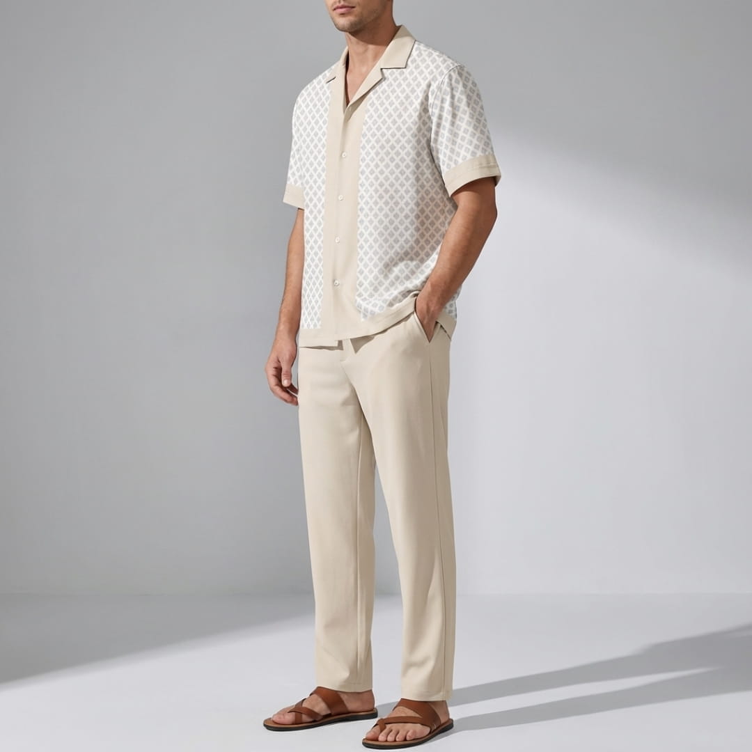 Vincenzo Geometric Pattern Co-Ord Set — Lightweight Casual Two-Piece Outfit