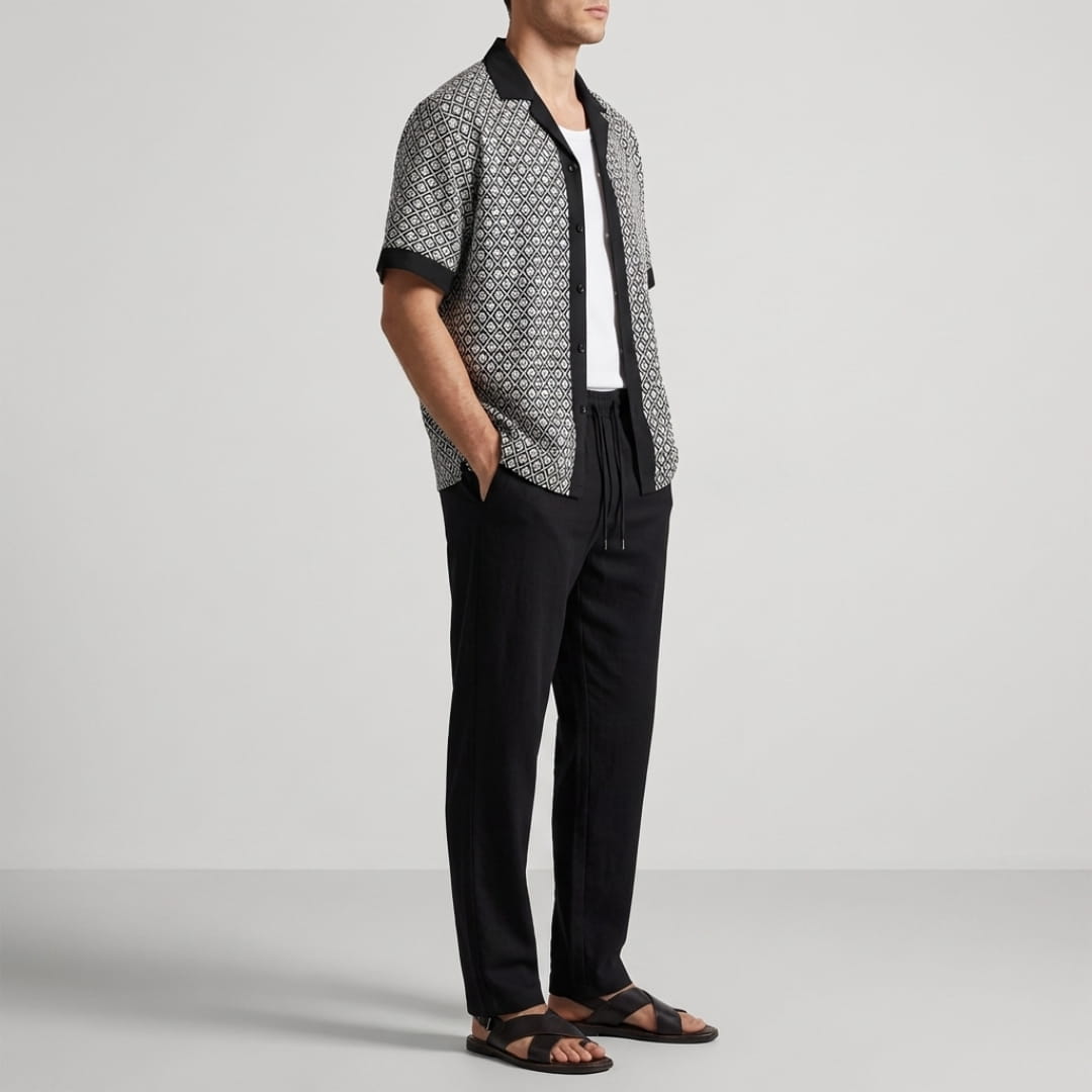 Vincenzo Geometric Pattern Co-Ord Set — Lightweight Casual Two-Piece Outfit