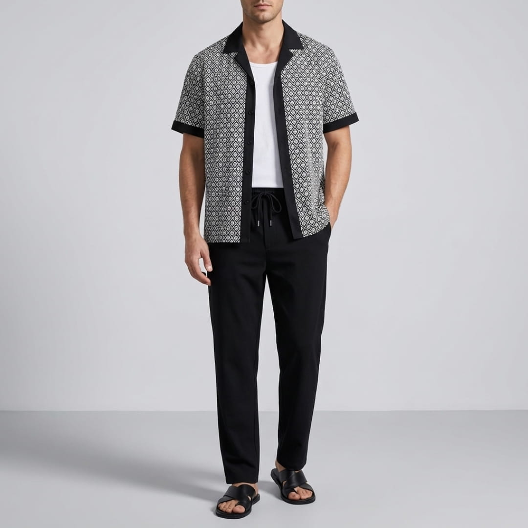 Vincenzo Geometric Pattern Co-Ord Set — Lightweight Casual Two-Piece Outfit