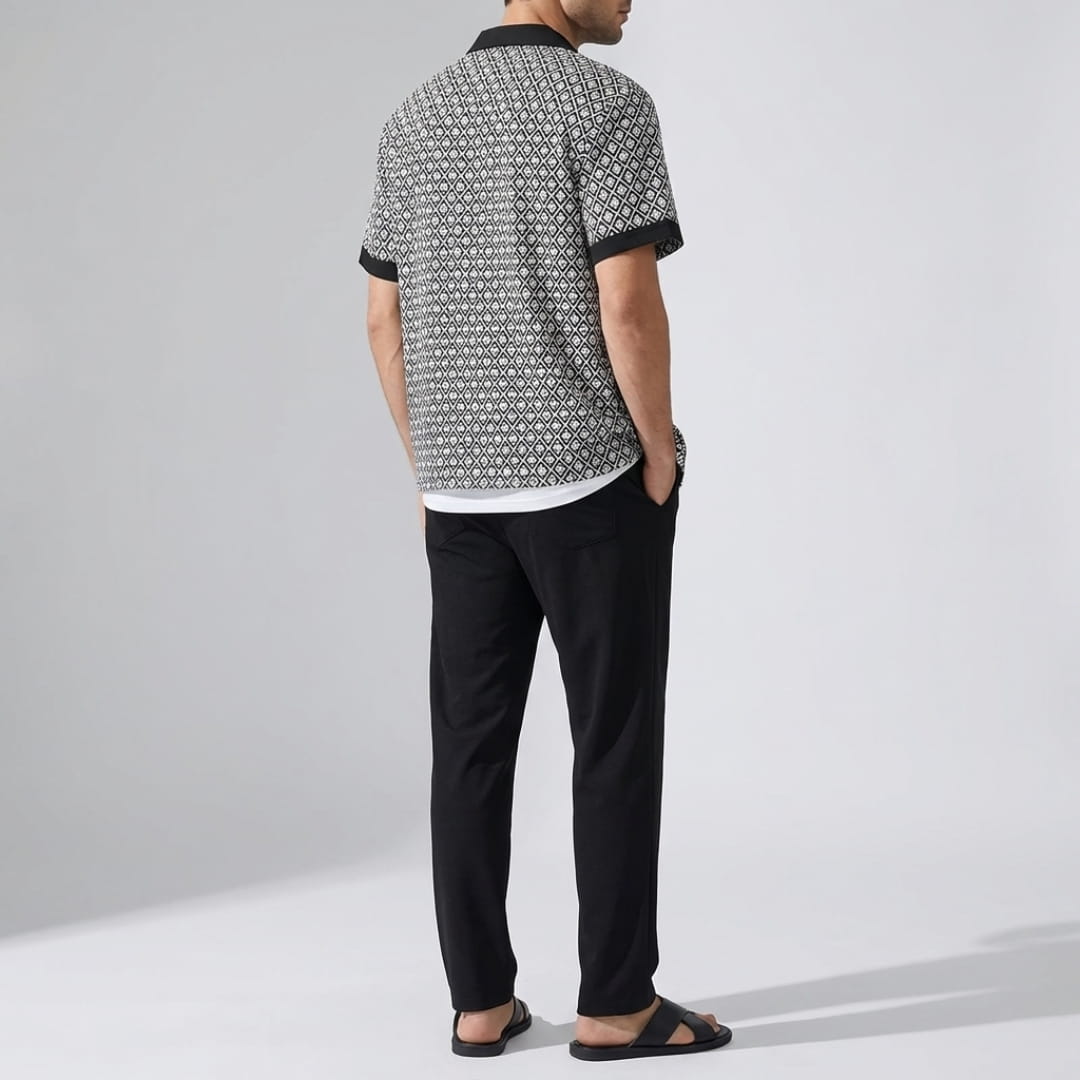 Vincenzo Geometric Pattern Co-Ord Set — Lightweight Casual Two-Piece Outfit