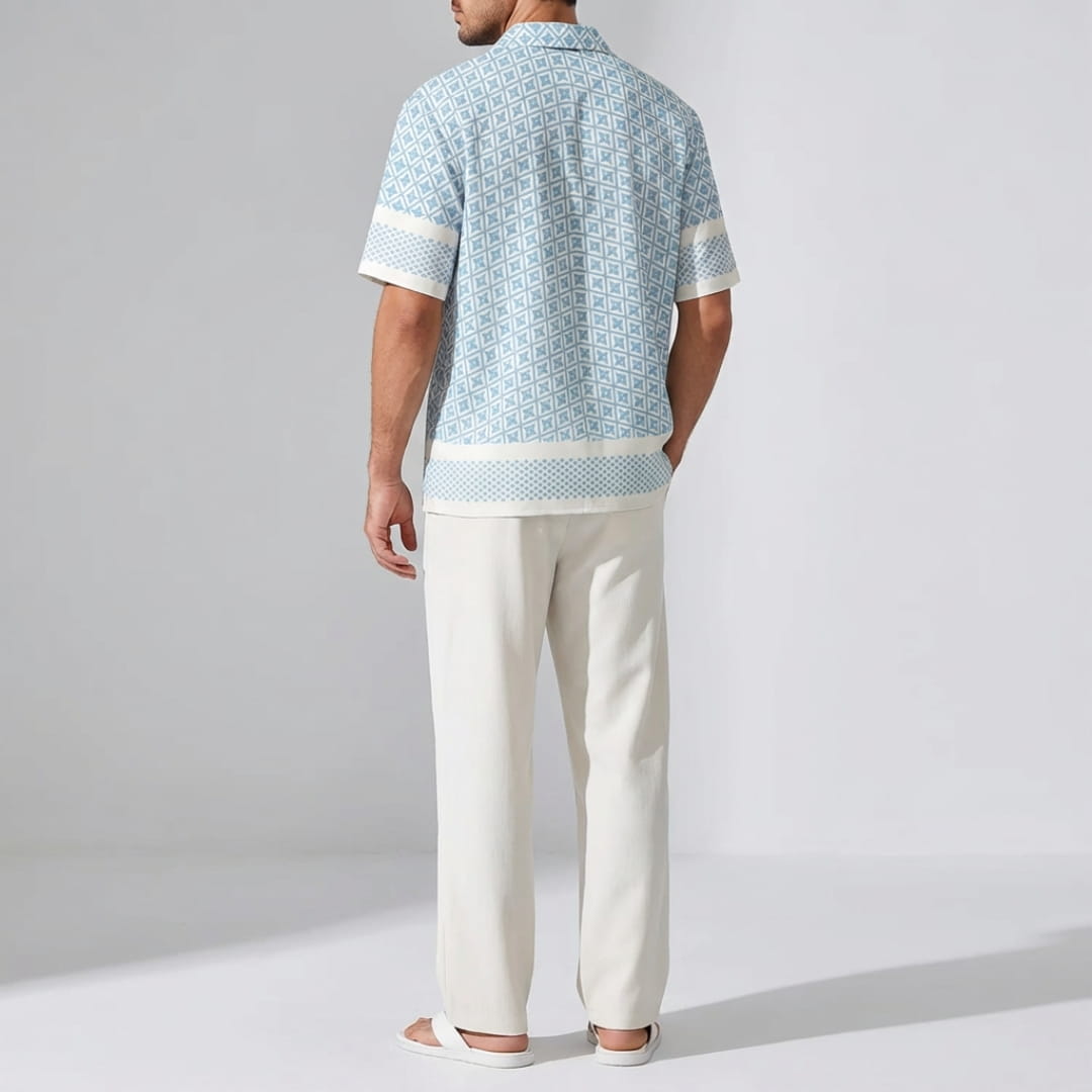 Vincenzo Geometric Pattern Co-Ord Set — Lightweight Casual Two-Piece Outfit
