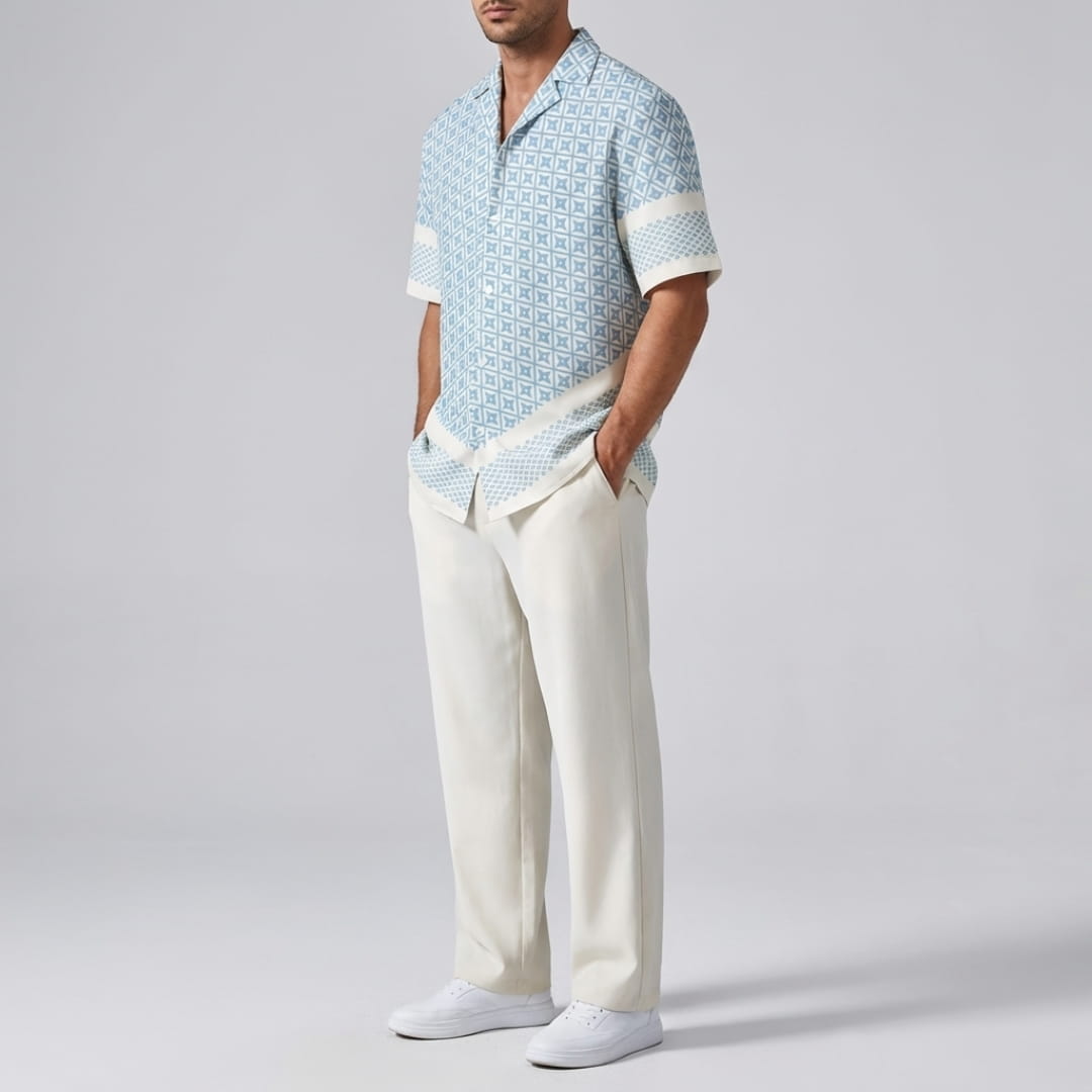 Vincenzo Geometric Pattern Co-Ord Set — Lightweight Casual Two-Piece Outfit