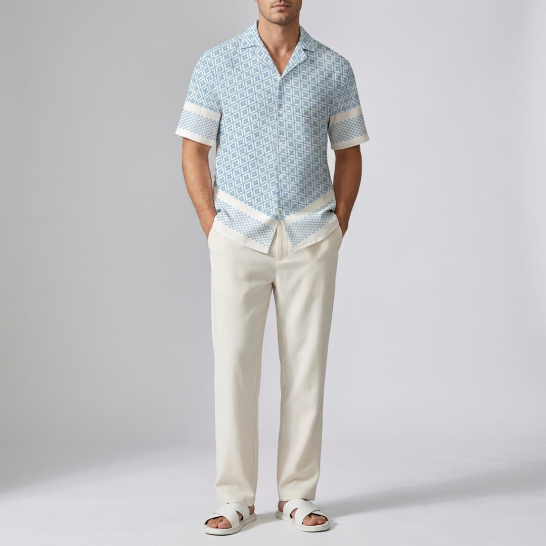 Vincenzo Geometric Pattern Co-Ord Set — Lightweight Casual Two-Piece Outfit