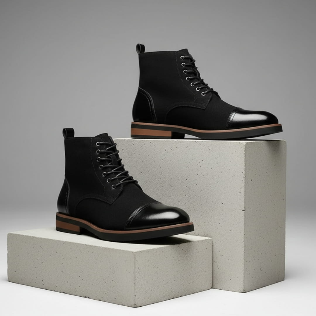 Vittorio Suede Cap-Toe Ankle Boots — Leather Panel Lace-Up Casual Dress Boots