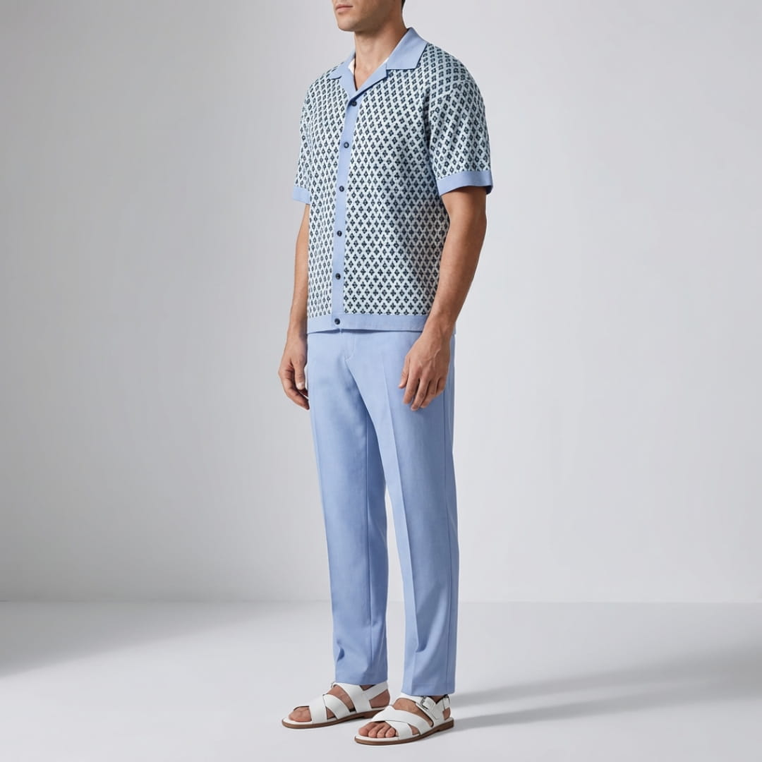 Vincenzo Geometric Pattern Co-Ord Set — Lightweight Casual Two-Piece Outfit