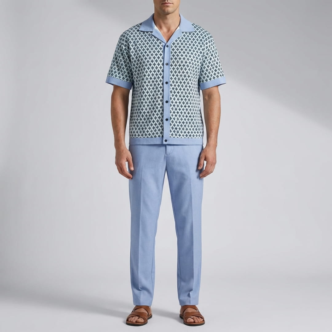 Vincenzo Geometric Pattern Co-Ord Set — Lightweight Casual Two-Piece Outfit