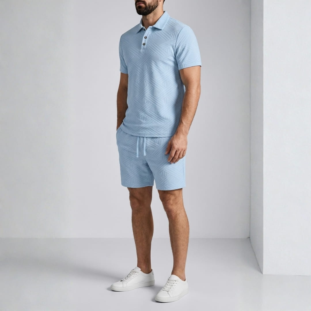 Kenneth Textured Summer Two-Piece Set — Casual Shirt Shorts Outfit Set