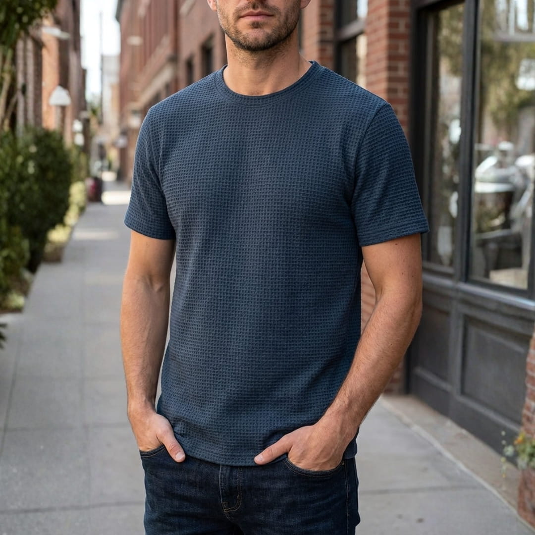 Klaus Textured Knit Crewneck T-Shirt – Lightweight Breathable Casual Shirt