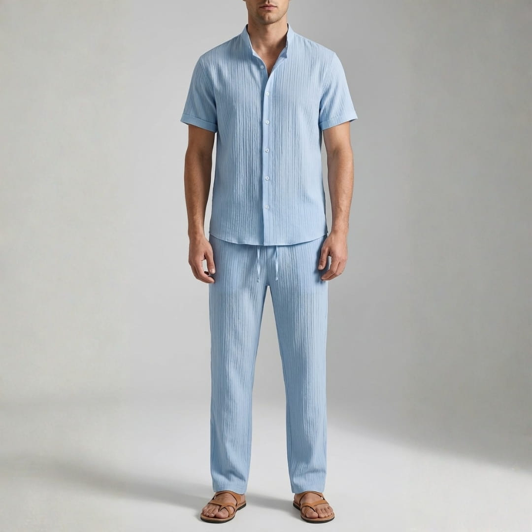 Trevor Premium Textured Summer Set — Lightweight Casual Shirt-Pants Outfit Set