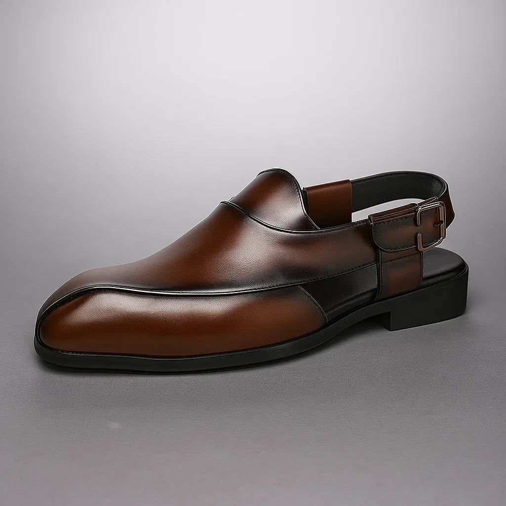 Camden Men’s Leather Loafers – Square-Toe Cutout Design with Slingback Strap