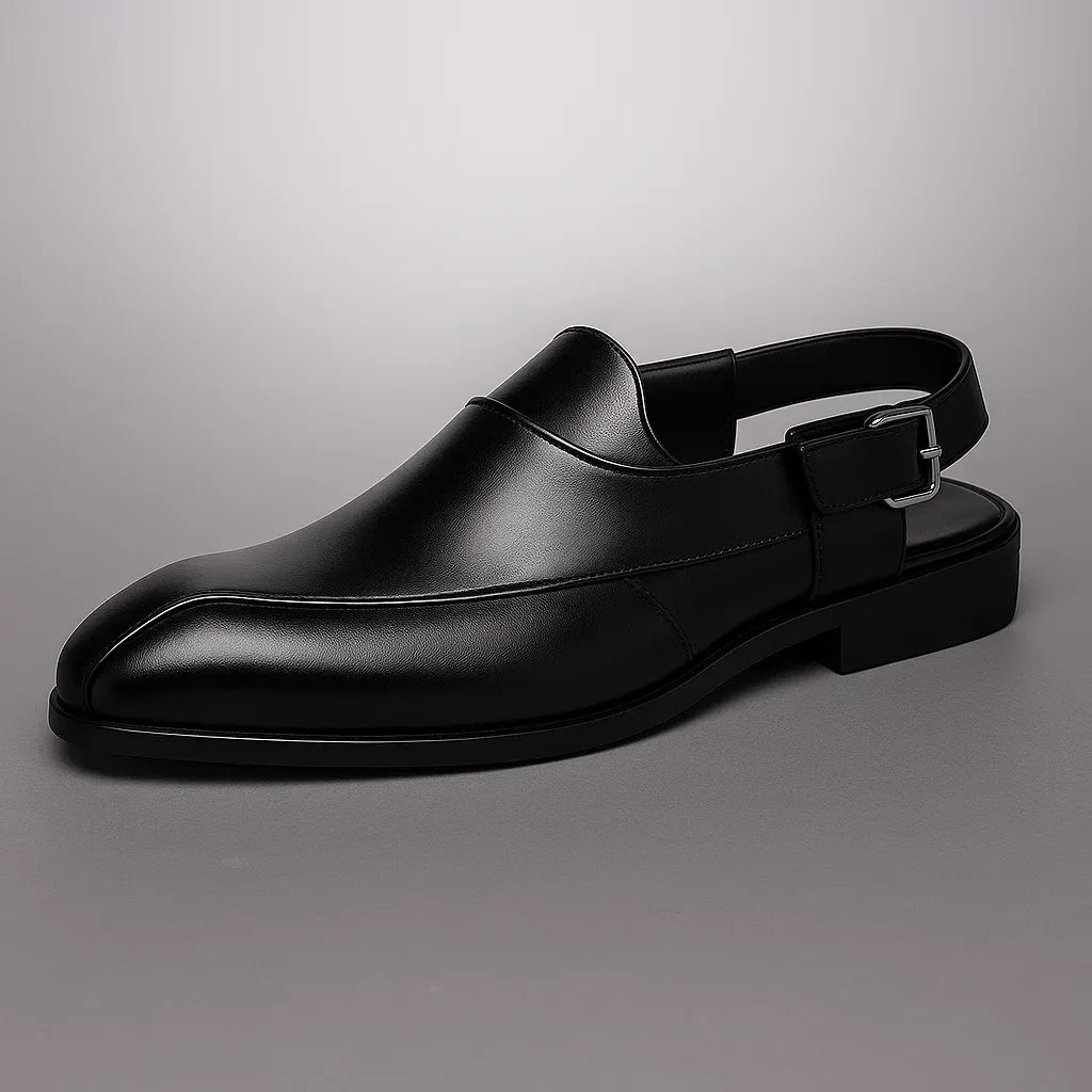 Camden Men’s Leather Loafers – Square-Toe Cutout Design with Slingback Strap