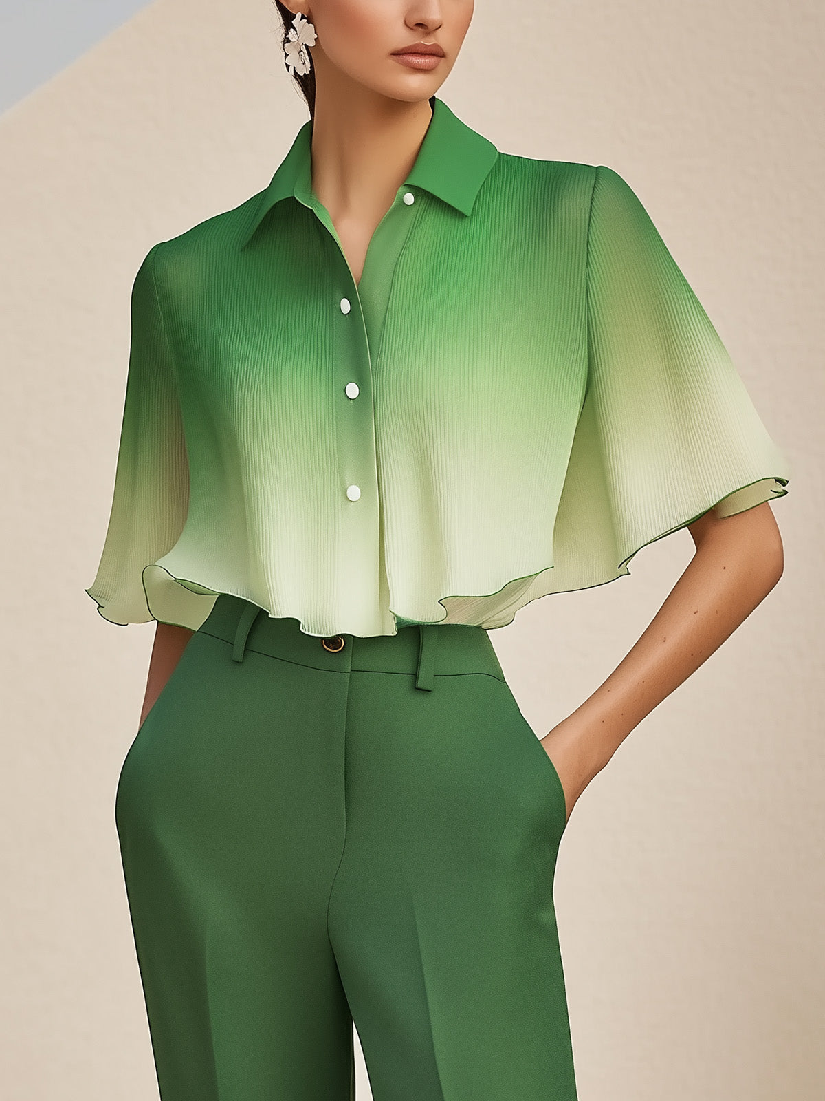 Savannah Gradient Green Chiffon Shirt