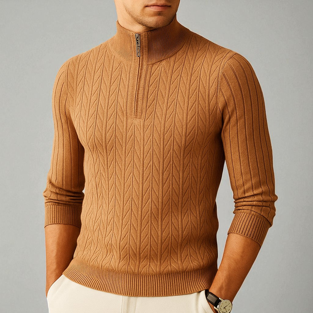 Canyon Men’s Quarter Zip Sweater – Wool Blend Knit with Ribbed Texture