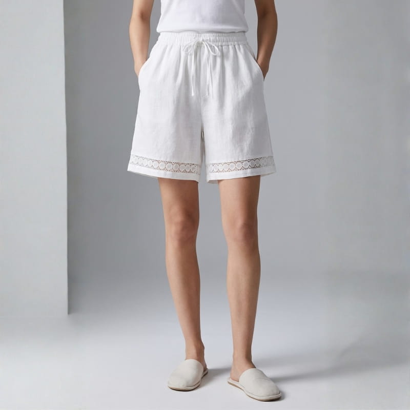 Arlena Lace Trim Cotton Shorts – Soft Casual Summer Lounge Shorts