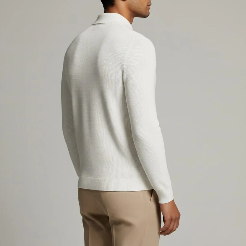 Roderick Men’s Knit Sweater – Waffle Texture Quarter-Zip Polo Shirt