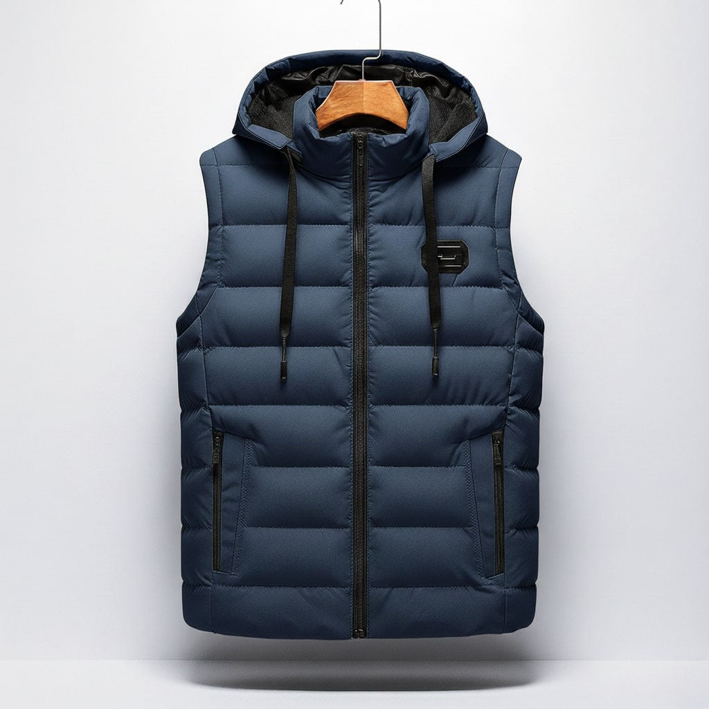 Martial Men’s Padded Hooded Vest – Lightweight Insulation with Zip Closure