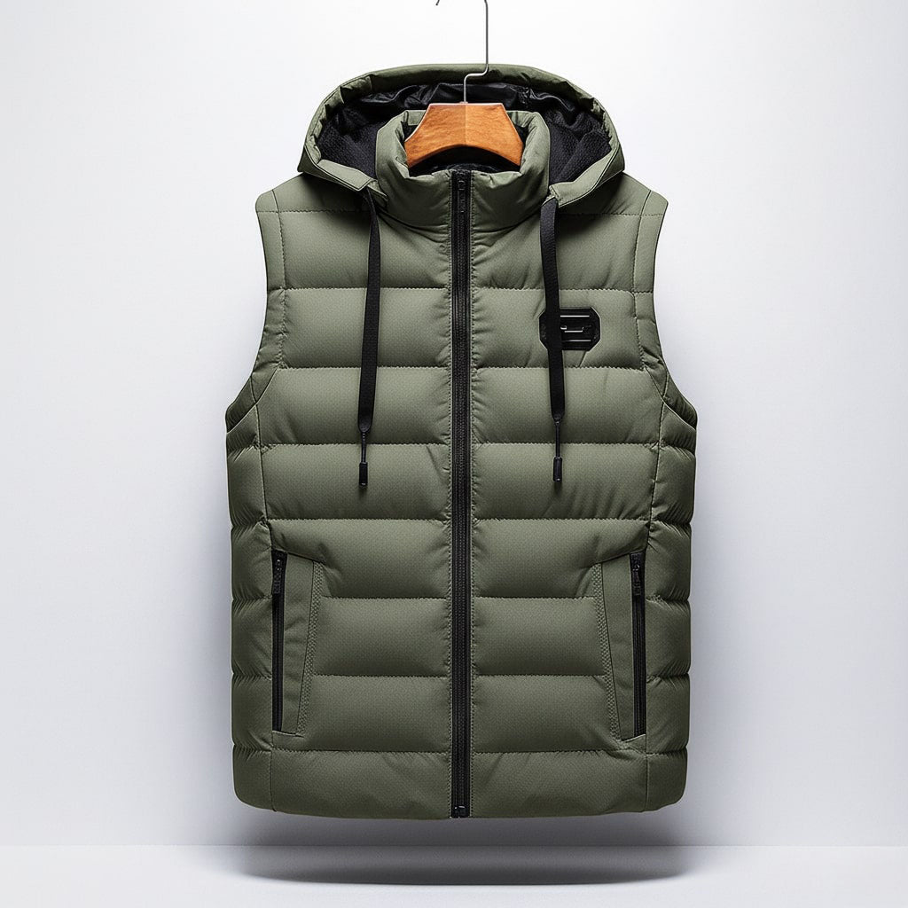 Martial Men’s Padded Hooded Vest – Lightweight Insulation with Zip Closure