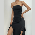 Solid Ruffle Ribbon Backless Midi Dress
