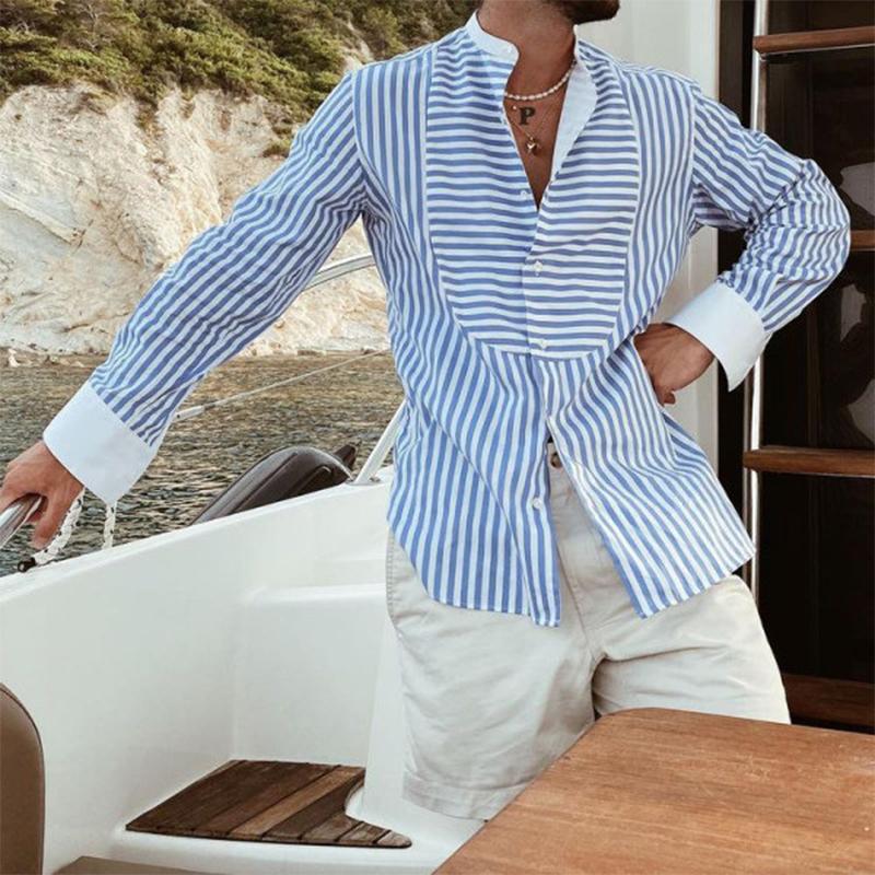 Men's Striped Cape Long Sleeve Shirt