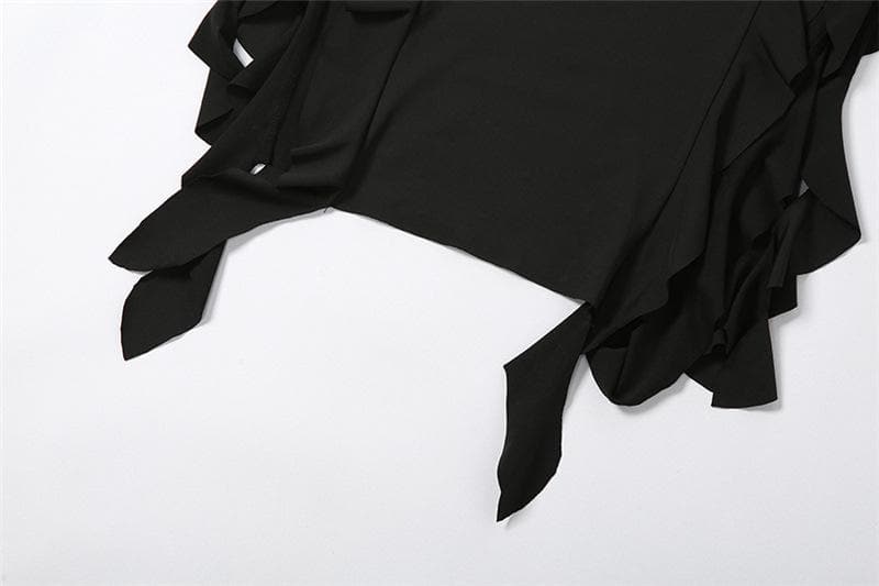 Solid Ruffle Ribbon Backless Midi Dress