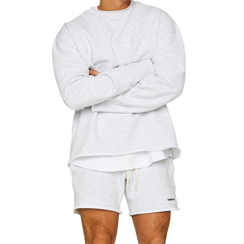 Men's Color Loose Rolled Sweatshirt Shorts Set